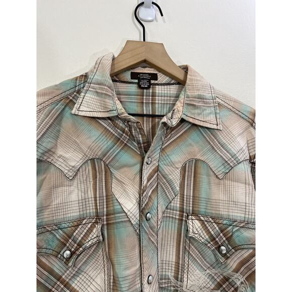 Plaid Embroidery Dragon Asian Pearl Snap M Cowboy Western Ranch Outdoor Rodeo - Picture 5 of 15